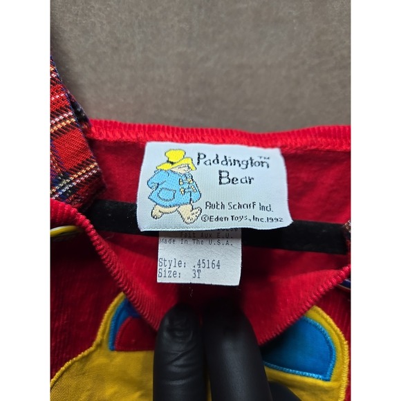 Vintage Paddington Bear Corduroy Plaid jumper Overall Bus Baby Girls Dress 3T - Picture 3 of 6